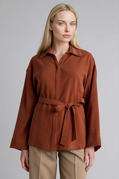 DeFacto G9137Axbn312 Brown Relax Fit Shirt Collar Long Sleeve Shirt