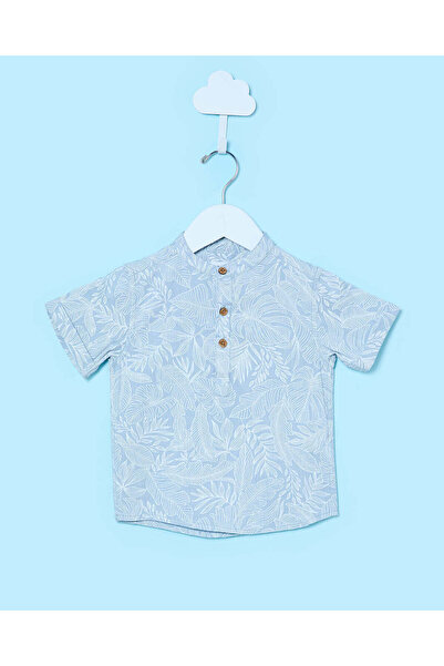 REDTAG Infant Boys Blue Printed Mandarin Shirt