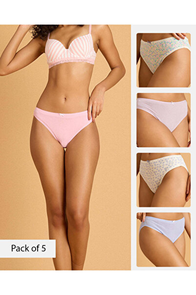 REDTAG Women Assorted 5 Pack Printed High Leg Briefs