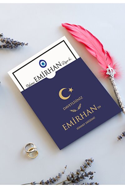 Pixel Davetiye Ayyıldız Sünnet Davetiyesi - 50-Adet - 2026 YENİ - Tuğralı Sün...