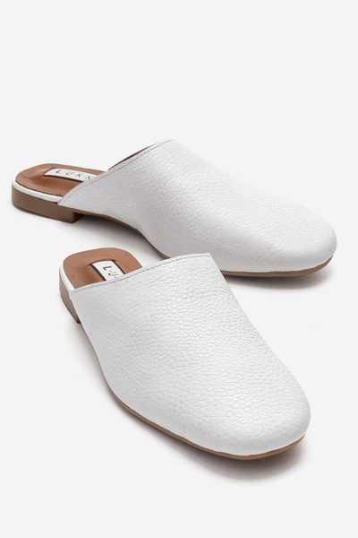 by selvi Lukka Shoes Genuine Leather Joyce Women's White Sabo Slipper