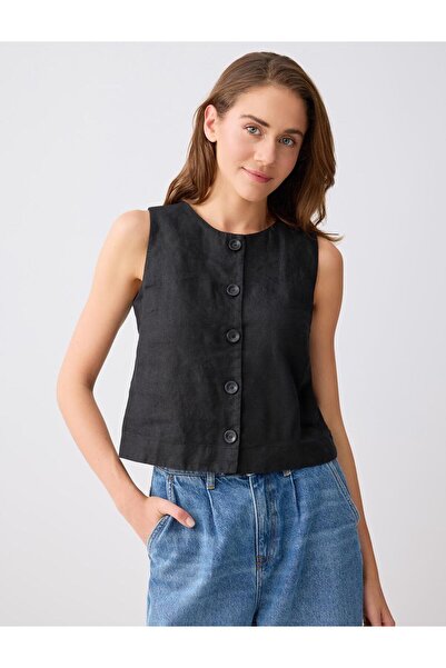 Jimmy Key Black 100% Linen Slim Fit Woven Vest
