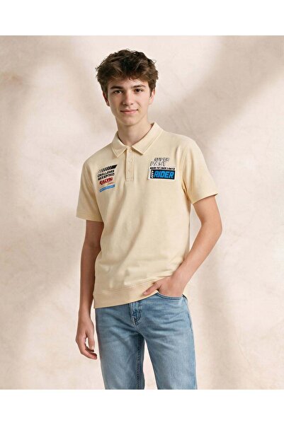 REDTAG Boys Ivory Placement Print Polo Shirt