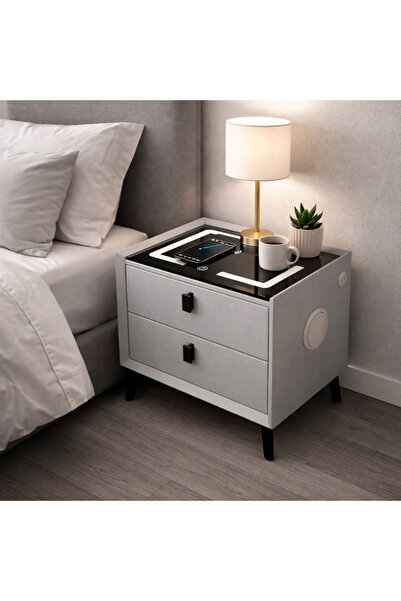 MODALITE Noptiera multifuncționala, Iluminare LED, Tactila, Incarcare wireles...