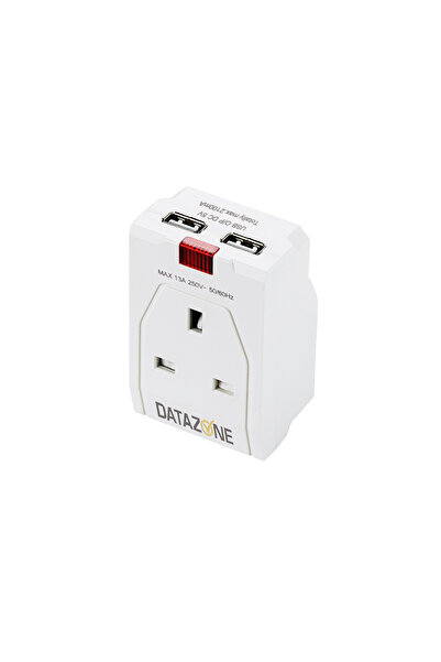 Datazone One Way Power Adapter with 2 USB Input Ports White Color Model Numbe...