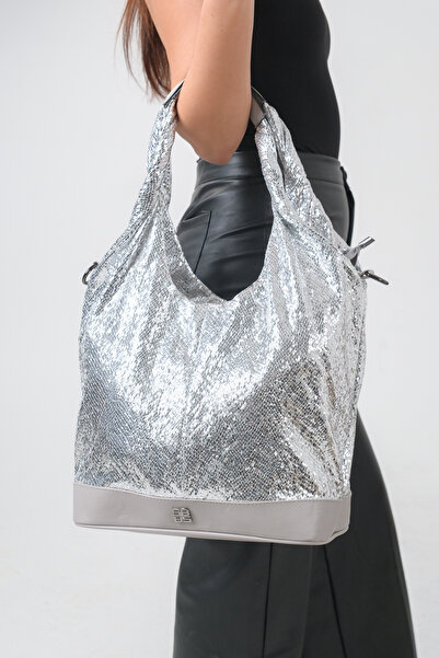 FEMME Women's Silver Glittery Hobo Shoulder Bag – Stylish for Everyday Use Cr...