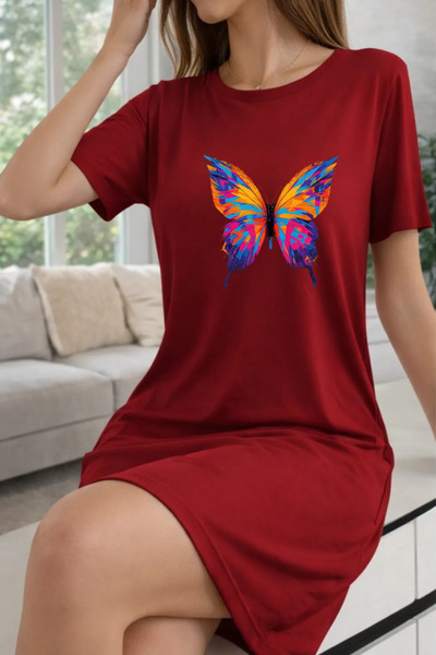 HOFFNUNG Unisex Short Sleeve Round Neck Colored Butterfly Solid Color Long Ts...