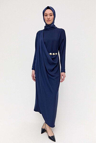 Setrms Asimetrik Drapeli Krep Elbise