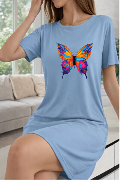 HOFFNUNG Unisex Short Sleeve Round Neck Colored Butterfly Solid Color Long Ts...