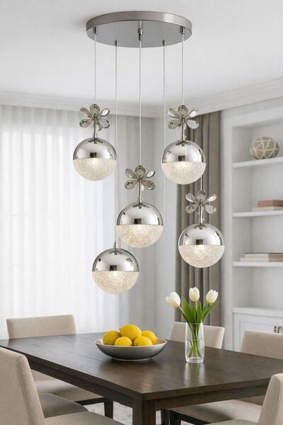 MYLUX AYDINLATMA VE TASARIM ŞEKER KROM 5Lİ AVİZE 3 RENK - PARLAK VE ZARİF AYD...