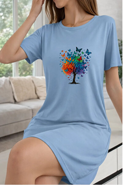 HOFFNUNG Unisex Short Sleeve Round Neck Butterfly Tree Solid Color Long Tshirt