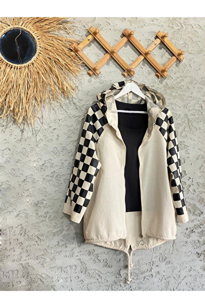 NEW JOURNAL Women's Cream Hooded Dama Patterned Linen Jacket Nj130