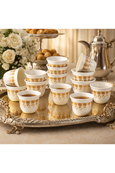 Dania Luxury 12-piece Arabic coffee cup set – White porcelain cups with elega...