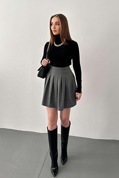 Elbee Fashion Woman Γκρι μίνι φούστα Pilikaşe