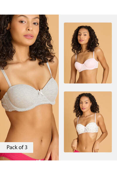 REDTAG Women Assorted 3 Pack Printed Balconette Bras