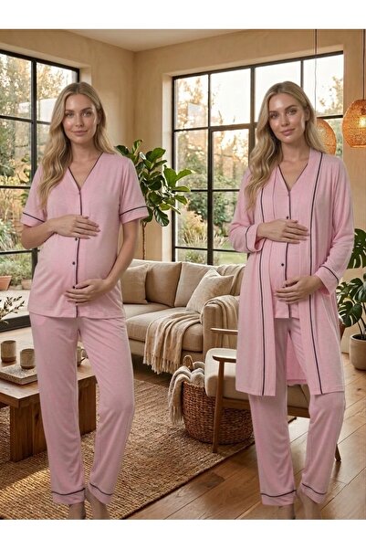 PREGNANT WORLD الموسم الجديد تصميم وردي صيفي حواف أسطوانية بأزرار كاملة وأكما...