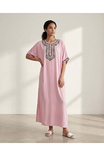 REDTAG Women Pink Embroidered Kaftan Nightgown