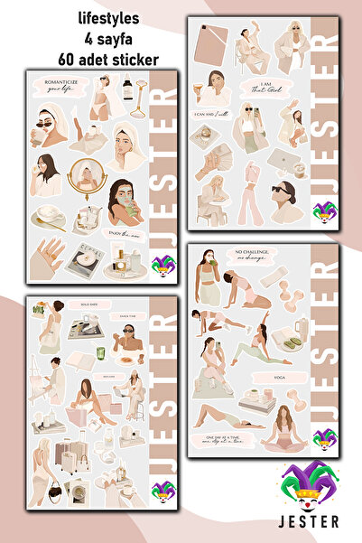 Jester Life Stil Tema 4'lü Sticker, Çıkartma, Günlük, Ajanda, Planlayıcı, Bul...