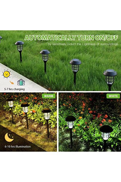 gaman Güneş Enerjili 6'lı Bahçe Aydınlatma,Solar LED Yol Işığı-Su Geçirmez Dekoratif Çim,Yürüyüş Yolu Işık