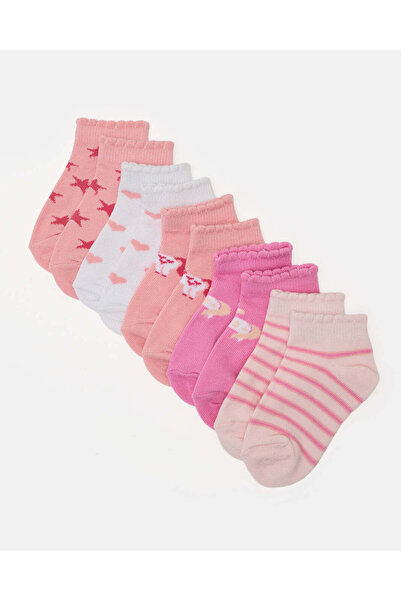 REDTAG Infant Girls Assorted 5 Pack Ankle Length Socks