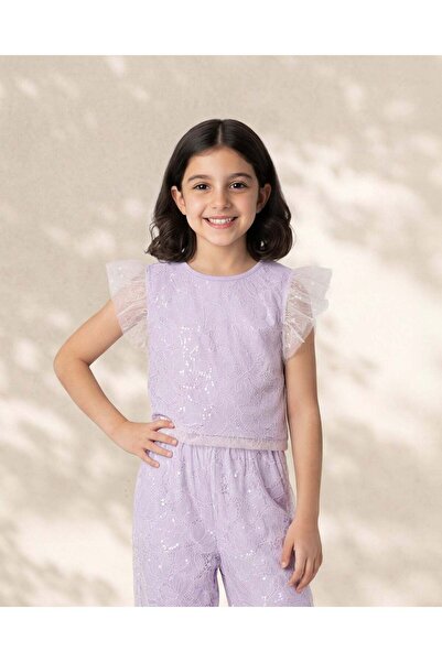 REDTAG Girls Lilac Lace Sequins Blouse