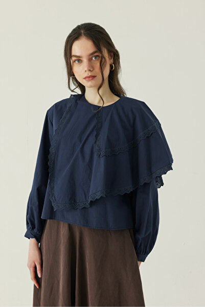 ZÜLAYS Pelerinli Poplin Gömlek Lacivert