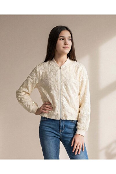REDTAG Senior Girls White Jacquard Sequined Jacket