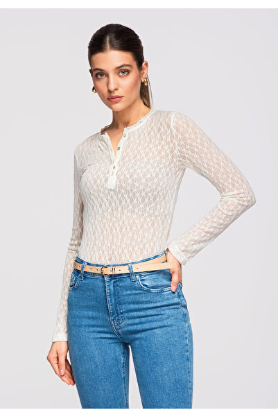 OMBRE Women's Elegant Lace Blouse OW-TS-E0013 Ecru