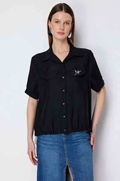 Ekol Beli Lastikli Kırışık Kumaşlı Gömlek