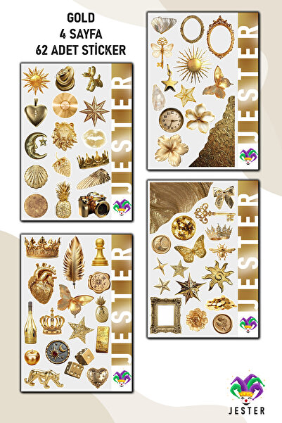 Jester Gold 4'lü Sticker, Çıkartma, Günlük, Ajanda, Planlayıcı, Bullet, Journ...