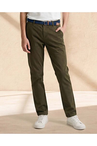 REDTAG Senior Boys Olive Casual Trouser With Belt