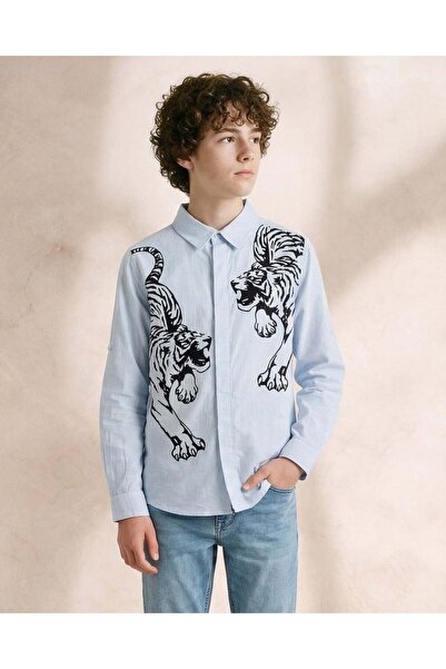 REDTAG Boys Blue Eagle Print Long Sleeve Shirt