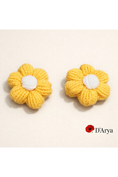 Darya D’Arya Pastel Yellow and White Hand Knitted Daisy Figured 4 cm Handmade...