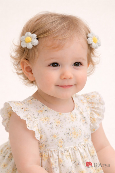 Darya Dd763 Pastel Color Knitted Daisy Baby Hair Clip (4 cm) Baby Kids