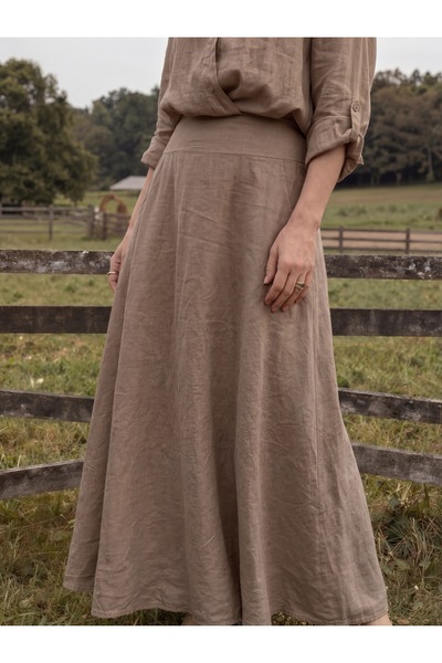 DenizEge Elastic Waist Italian Trousers A-Line Skirt Mink