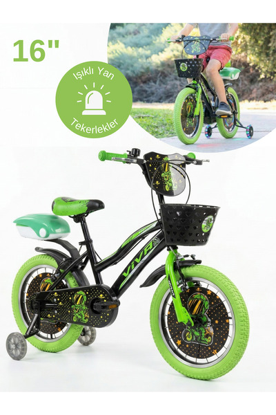 Mach 16 Jant Viva Işıklı Destek Tekerlekli Çocuk Bisikleti 4-7 Yaş Yeşil Şişm...