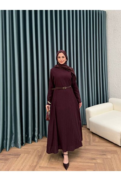 demet's collection Melisa Linen Long Dress with Belt Pili Details