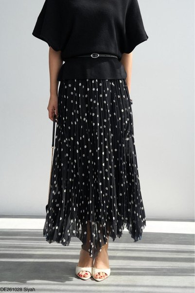 CADDELAMODA Asymmetrical Cut Lined Polka Dot Piece Chiffon Skirt