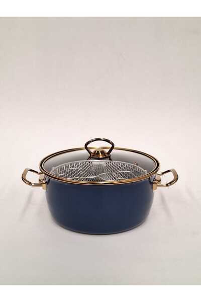 GİZEM Enamel 22 cm 3.7 Liter Fryer - Frying Pan - Chips Pot - Indigo
