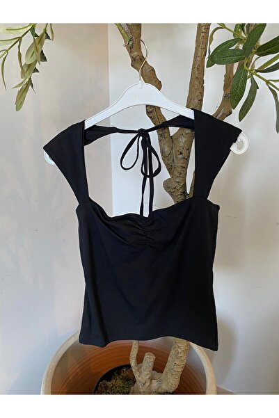 Bade Butik Black Tie Back Crop Blouse