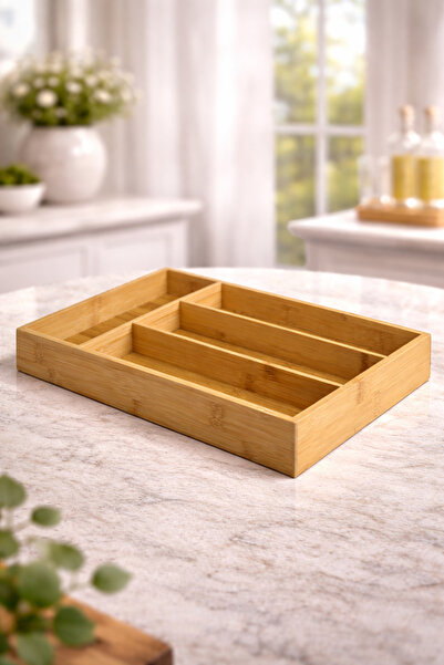 MİEN 33*25 Bambu Çekmece İçi Kaşıklık Bölmeli Çekmece Düzenleyici Kaşıklık Or...