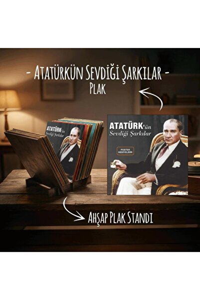 Halk Kitabevi Atatürk'ün Sevdiği Şarkılar Plak ve Ahşap Plak Standı