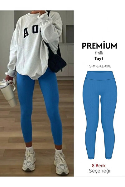 Moda Days Ριμπ πλέξη Πλεκτό κοτλέ Ψηλόμεσο εφέ σύσφιξης Μπλε Baby Blue Κολάν ...