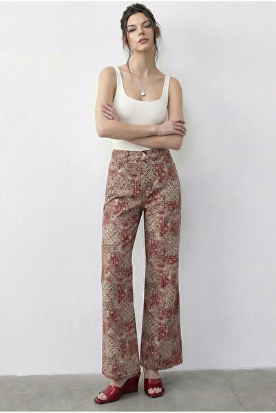 Bianco Lucci Kadın Vintage Desen Yüksek Bel Denim Pantolon DP251033 60286008
