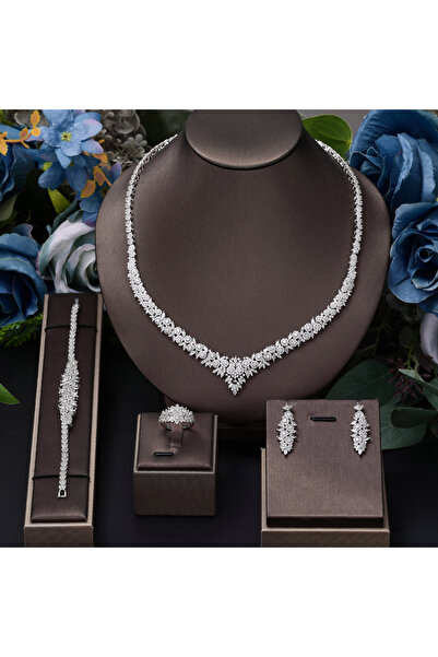 jewelrystore Dubai Luxury V-Shaped Snowflake Full Pave CZ 4-Piece Jewelry Set
