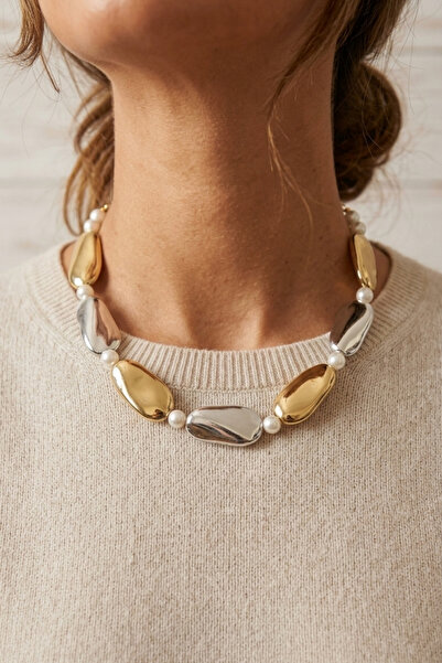 PETEK AKSESUAR Metallic Pearl Design Necklace