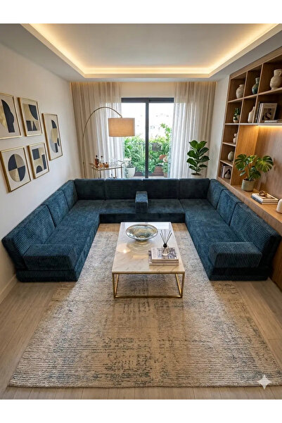 BAKIRÖZÜ HOME Premium Kadife Kumaş, Konforlu Yer Kanepesi ,Modüler Şark Köşes...