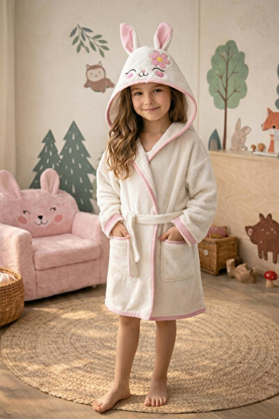 POMY KAPŞONLU KIZ-ERKEK ÇOCUK BORNOZU PAMUKLU-TAVŞAN