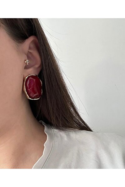 shop Brand Burgundy Design Steel Earrings (4 cm)