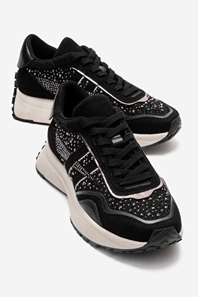 LuviShoes Sorell Black Stone Lace-Textured Women's Casual Sports Shoes